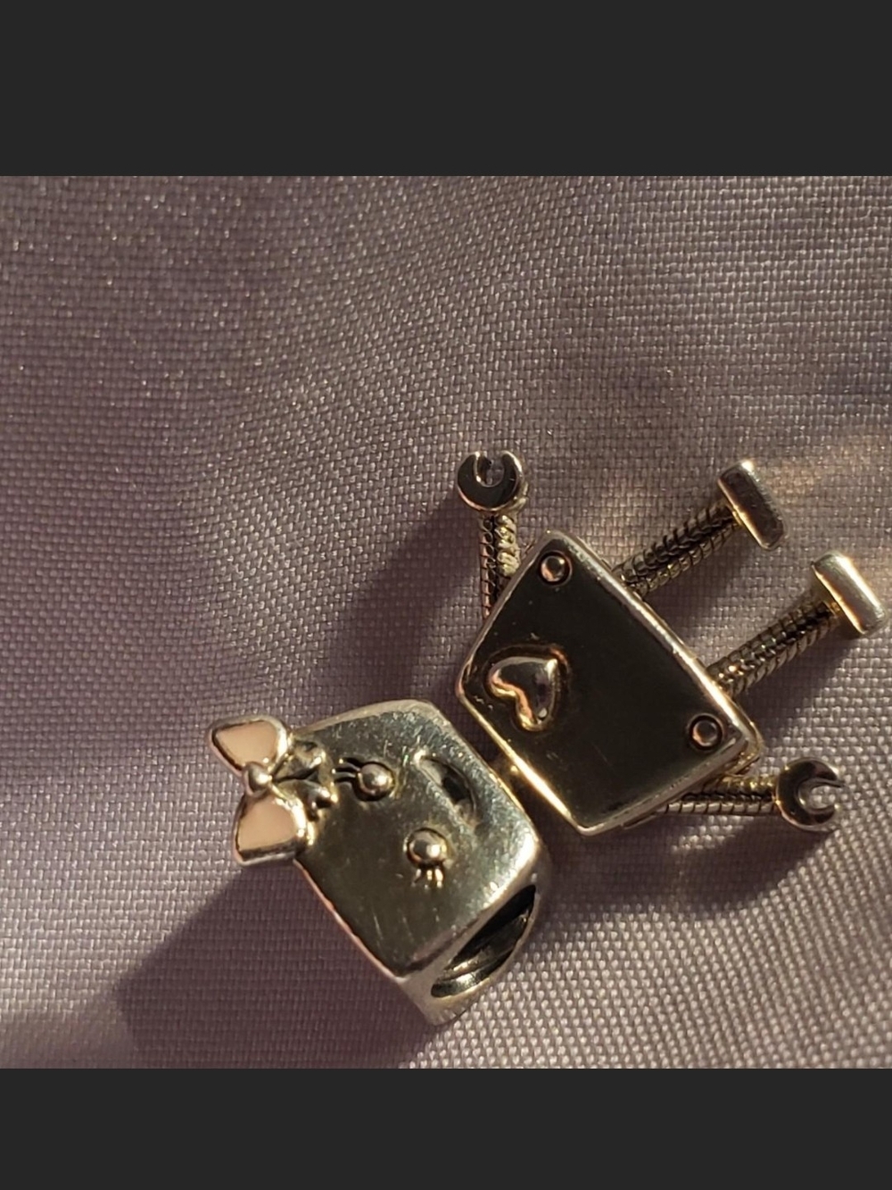 Pandora Silver Cat Robot Charm with Heart Detail